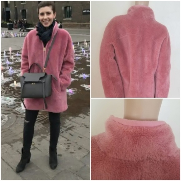 J. Crew faux fur teddy pink coat jacket size L - Picture 5 of 8